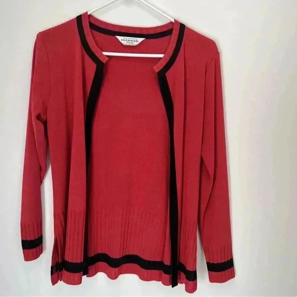 EXCLUSIVELY MISOOK Open Front Knit Cardigan Sweater Black Red Sz xS